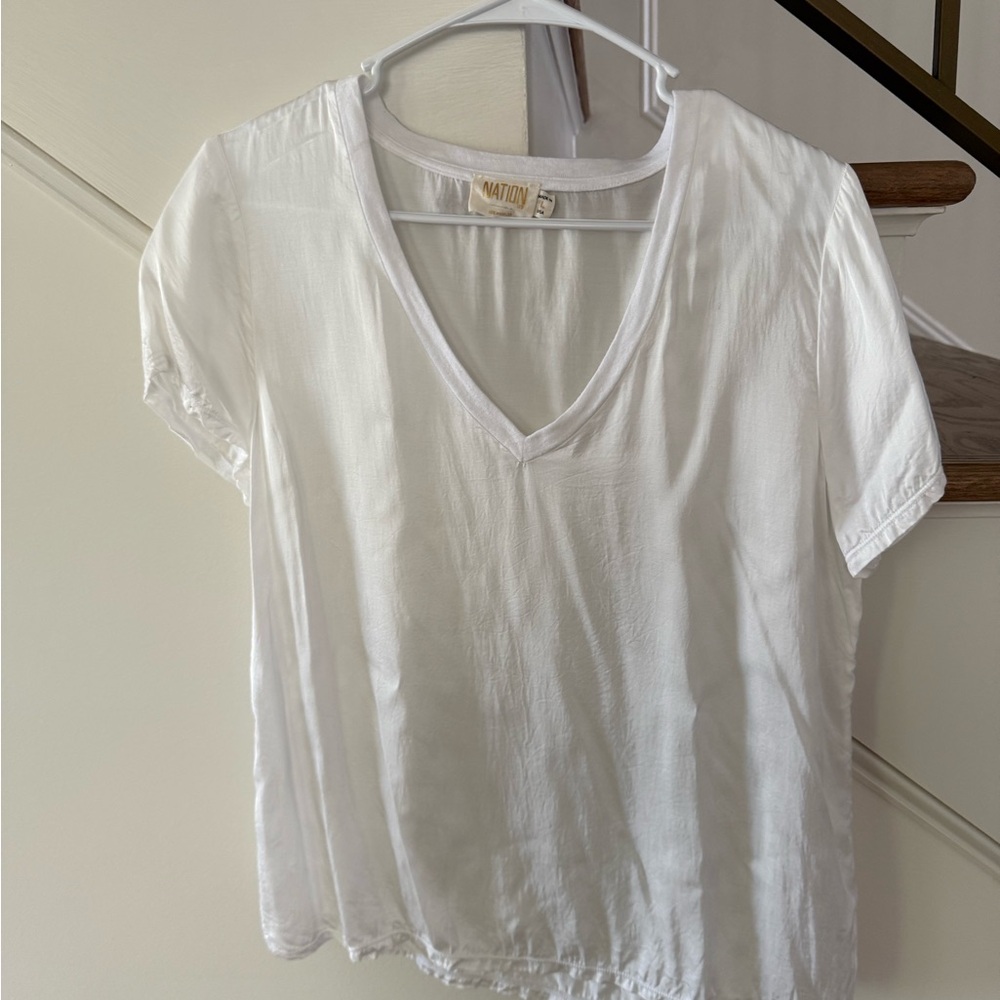 Nation LTD White Short Sleeve V-Neck Top